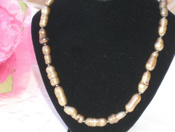 Pearl Necklace - Golden Brown Freshwater Pearls -… - image 4