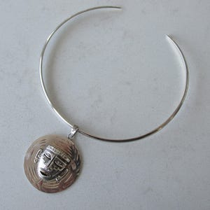 Pendant in Sterling Silver - Mexican Disc on Collar - Vintage - Free Shipping