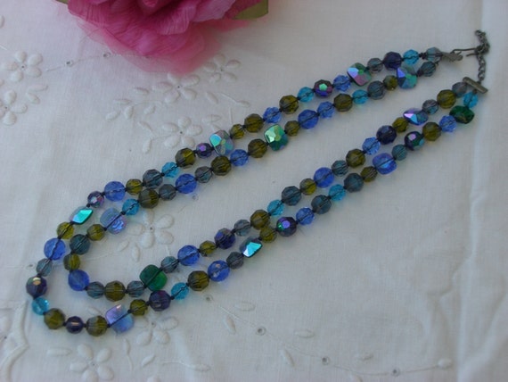 Crystal Necklace -  Blue and Green Crystals - Vin… - image 1