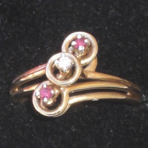 Ring - Ruby and Diamond Ring in 10K Gold - Vintage - Free Shipping