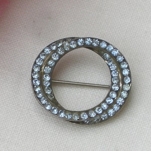 Brooch - Blue Rhinestones Double Circle Brooch in Sterling Silver - &quot;Something Blue&quot; - Vintage - Free Shipping
