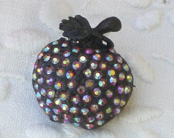 Brooch - Apple - Rhinestones - Vintage - Teacher Gift
