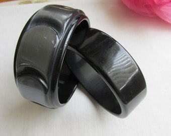 Bangles - Black Plastic Bracelets Set of 2 - Vintage