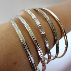 Bangle Bracelet by Trifari in Silver Tone - Stackable - Vintage