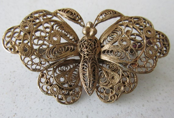 Butterfly Brooch in Sterling Silver with Gold Ove… - image 1