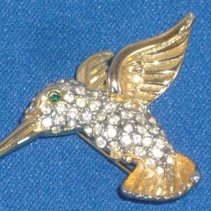 Brooch - Hummingbird with Rhinestones - Vintage - Free Shipping