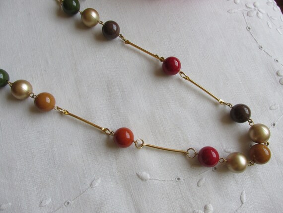 Bead Necklace - Multi-colored with Gold Bar Links… - image 4