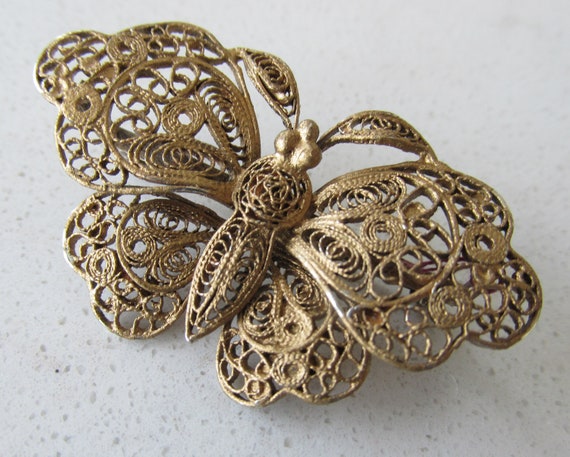 Butterfly Brooch in Sterling Silver with Gold Ove… - image 2