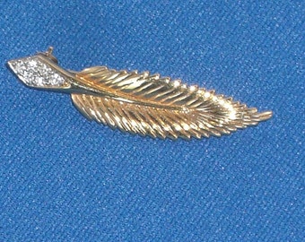 Brooch - Trifari Feather Brooch with Rhinestones - Vintage