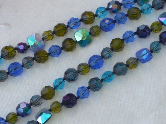 Crystal Necklace -  Blue and Green Crystals - Vin… - image 2