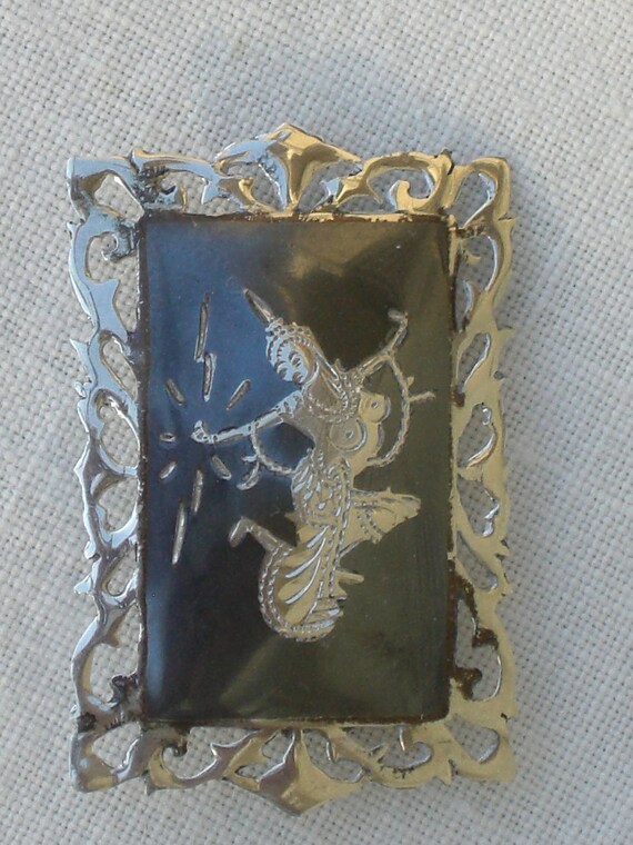 Brooch - Siam Niello Sterling Silver Brooch - Vint