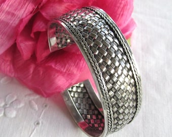 テクスチャード織りバングルブレスレット シフブレスレット 925