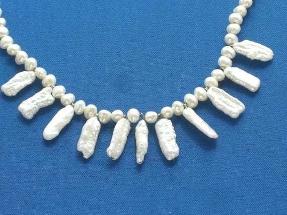 Vintage Freshwater Pearl Necklace: Elongated Pearl Pendants - Free Shipping