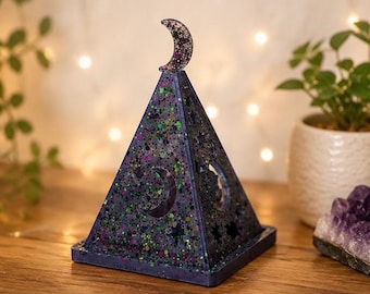 Handmade Resin Moon Lantern | Celestial Star Decor | LED Tealight Holder (Fantasy)