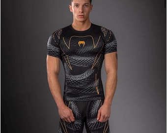 Conjunto de camiseta de protección contra erupciones cutáneas y pantalones cortos con estampado de piel de serpiente para hombre / Equipamiento para MMA, BJJ, Jiu Jitsu y Grappling