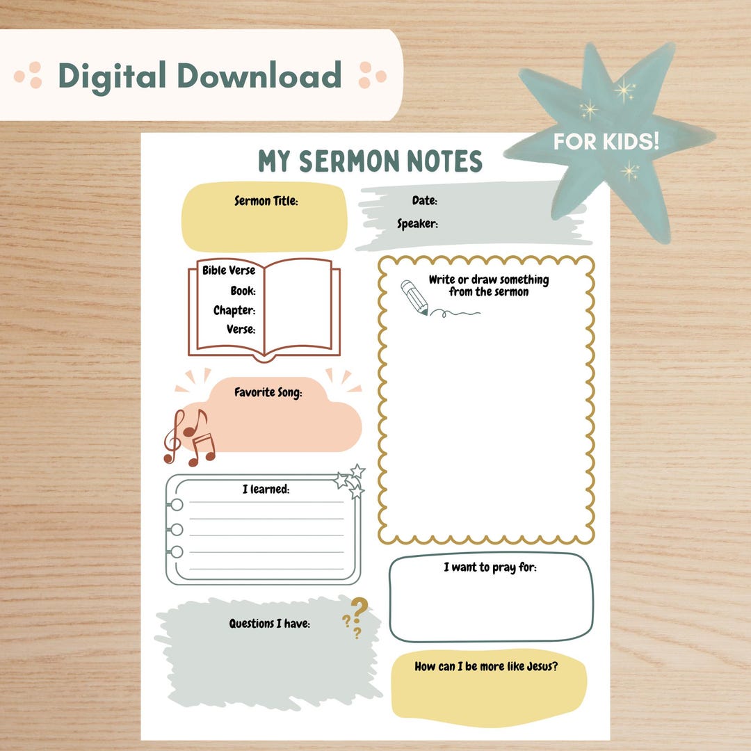 Kids Sermon Notes Printable | COLOR - Bible Study Worksheet for Kids ...