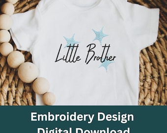 Little Brother Script Embroidery Design, Baby Boy Sibling (Digital Download)