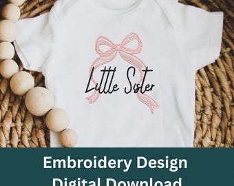Little Sister Bow Embroidery Design | Coquette Baby Embroidery | Digital Download
