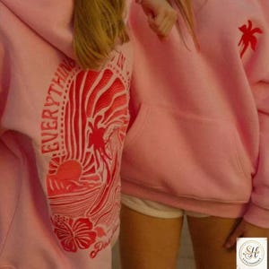Sweat à capuche brodé rose palmier, tout est livré dans des vagues, cadeau pour elle