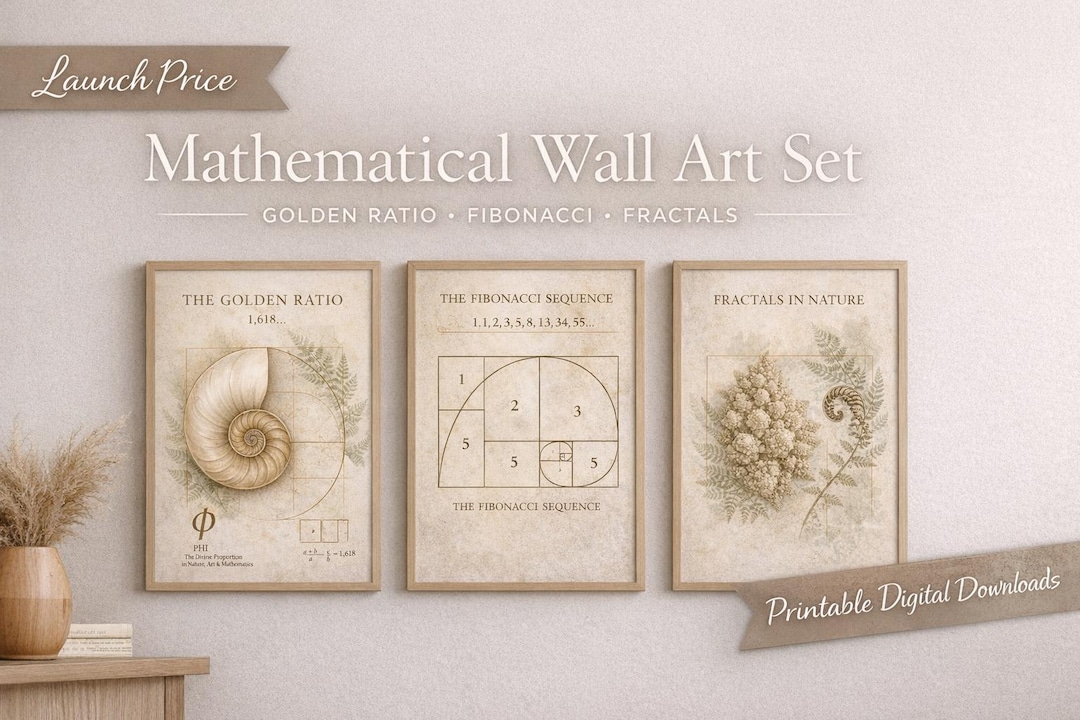 Golden Ratio Wall Art Set of 3, Fibonacci Print, Neutral Beige Math ...