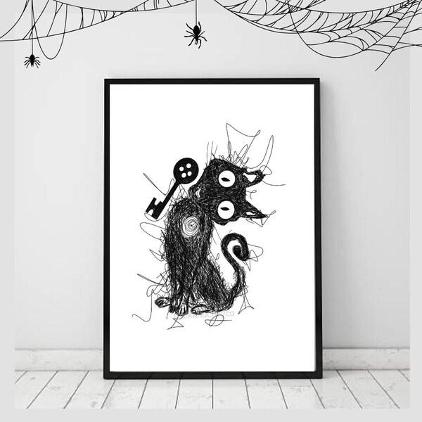 The Cat - Coraline Print: Gothic Gallery Wall Art, Matte Paper Sketch
