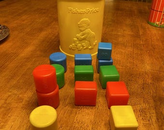 Vintage 1977 Fischer-Preis Baby's First Blocks Kleinkind Form Sortierer #414