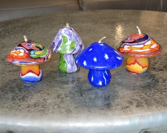 4 Velas de Cera Vintage em Formato de Cogumelo Millefiori Psicodélicas Caleidoscópio Anos 90