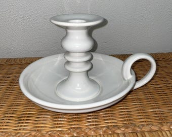 Vintage Haeger Pottery 3057 Weißer Keramik-Kerzenhalter mit Griff, USA