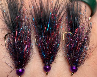 Midnight Fire Leech Streamer Fly – UV Black Purple Trout Pattern (3 Pack)