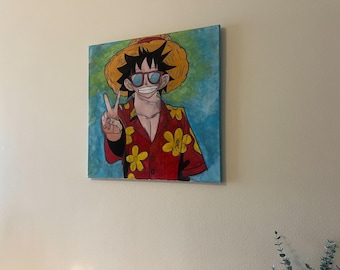 Dipinto di Monkey D. Luffy su tela – Fan art di One Piece – Opera d'arte da parete realizzata a mano