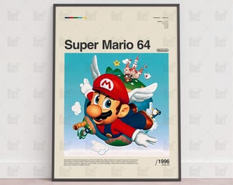 Super Mario 64-affisch, spelrumsaffisch, spelväggaffisch, speltryckaffisch, spelgåva, videospelaffisch, spelväggkonst