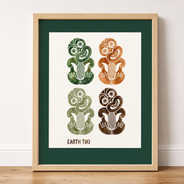 New Zealand Tiki Art Print, Maori Boho Wall Decor, Hei Tiki Earthy Tones, NZ Indigenous Digital Download, Printable Download  3