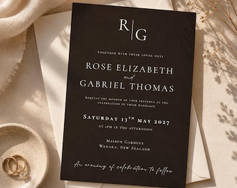 Espresso Wedding Invitation Template | Luxury Dark Brown Ivory (5x7 Download)