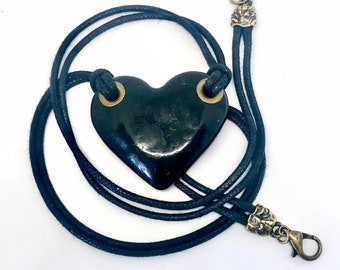 Edgy Black Heart Necklace – Recycled Plastic Jewelry, Sustainable Handmade Necklace, Eco-Friendly Gift