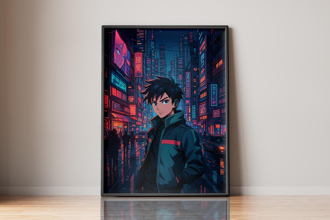Cyberpunk Anime Poster, Neon City Wall Art, Futuristic Sci‑fi Print ...