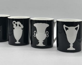 M&S Sue Timney 4 Silhoutte Mugs cups Greek Urns Vases Black White bone china