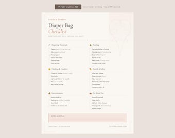 Diaper Bag Checklist Printable | Baby Essentials Packing List | New Mom Gift | Instant Download PDF