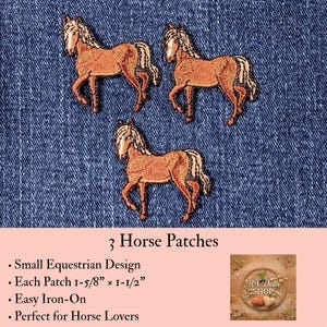 3-Pack Horse Embroidered Patches 1-5/8", Small Horse Iron On Appliques, Equestrian Animal Badge Set DIY Crafts