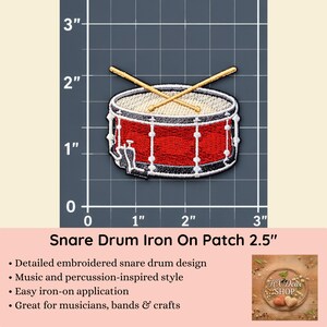 2.5" Snare Drum Iron On Patch, Embroidered Music Instrument Band Applique