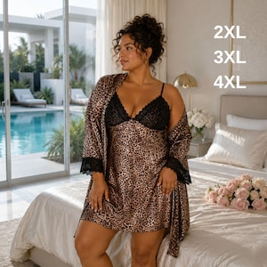 Satijnen nachtjapon grote maten, kanten badjas lingerie, bruidsnachtkleding