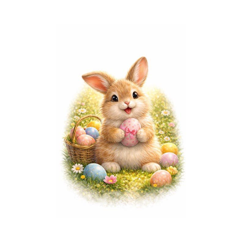 Easter Bunny PNG | Cute Bunny With Eggs Clipart | Watercolor Easter ...