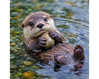 Baby Otter PNG, digital download, realistic sea otter cub, adorable wildlife animal, river nature photography style, instant download