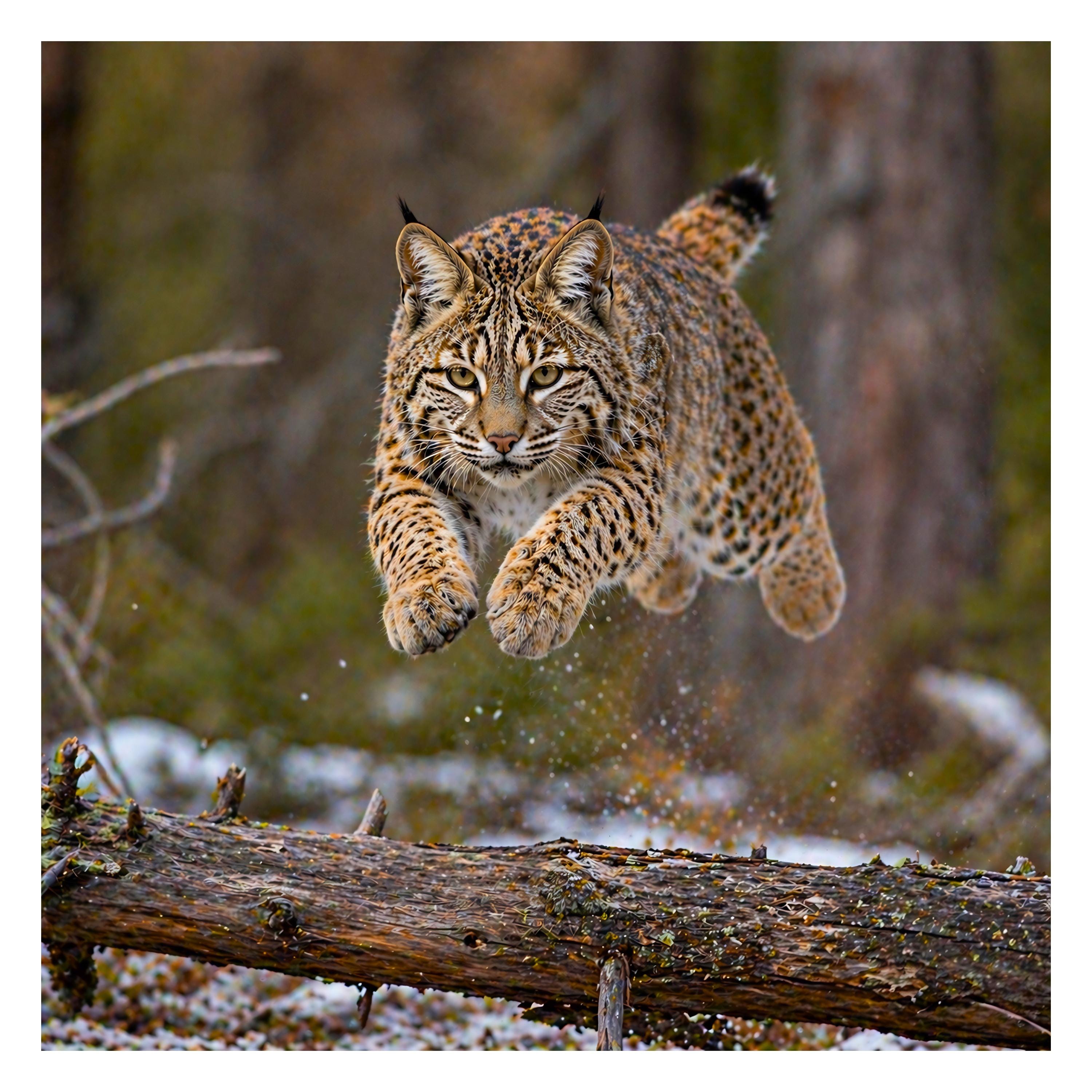 Rustic Bobcat Bobcat Scene No.2 PNG, Leaping Bobcat Wildlife PNG, Rustic Forest ...