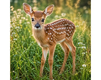 Cucciolo di cervo PNG, download digitale, cerbiatto realistico, animale selvatico, adorabile natura del bosco, opera d'arte fotorealistica della foresta, download immediato