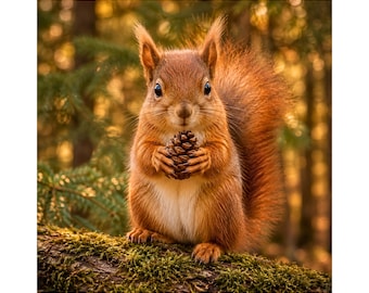 Baby Squirrel PNG, Red Squirrel Digital Download, Cute Woodland Animal, Pine Cone Forest Wildlife, Nursery Wall Art, Instant Download