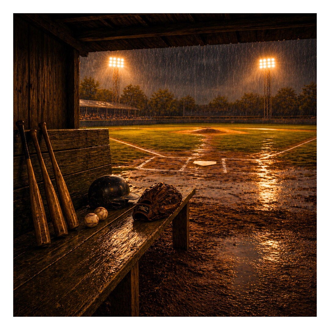 Dugout Raining Baseball Scene No.5 PNG, Rainy Dugout Baseball Png, Nostalgic Ballpark ...