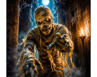 Happy Halloween PNG, Creepy Mummy, Ancient Egyptian Tomb, Undead Mummy, Haunted Pyramid, Gothic Horror, Digital Download, 300 DPI, mummy