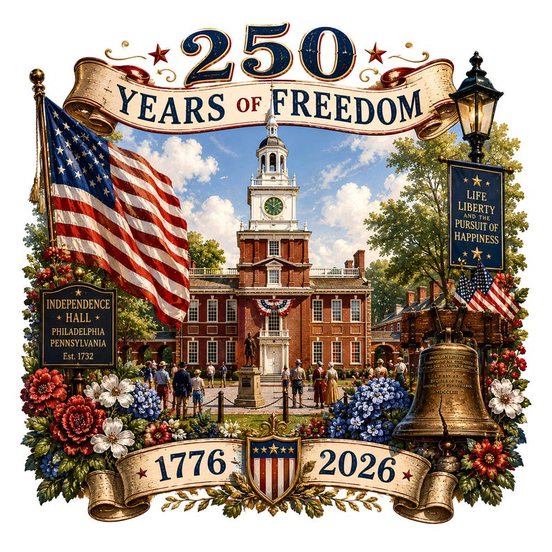 Commemorative Graphics America 250 PNG, Patriotic Anniversary Bundle, 1776 2026 Celebration ...