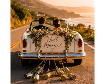 Immagini PNG di sposi novelli, Auto nuziale PNG, Scena romantica di fuga di nozze, Matrimonio nuziale PNG, Download di clipart di novelli sposi