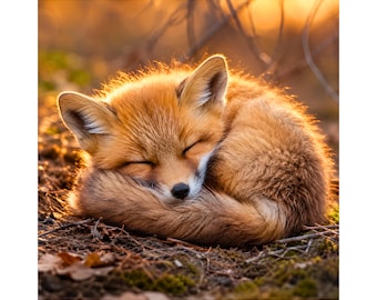 Cucciolo di volpe addormentato png, adorabile animale del bosco, cucciolo di volpe realistico, accogliente fauna selvatica della foresta, decorazione per la cameretta, download immediato, download digitale